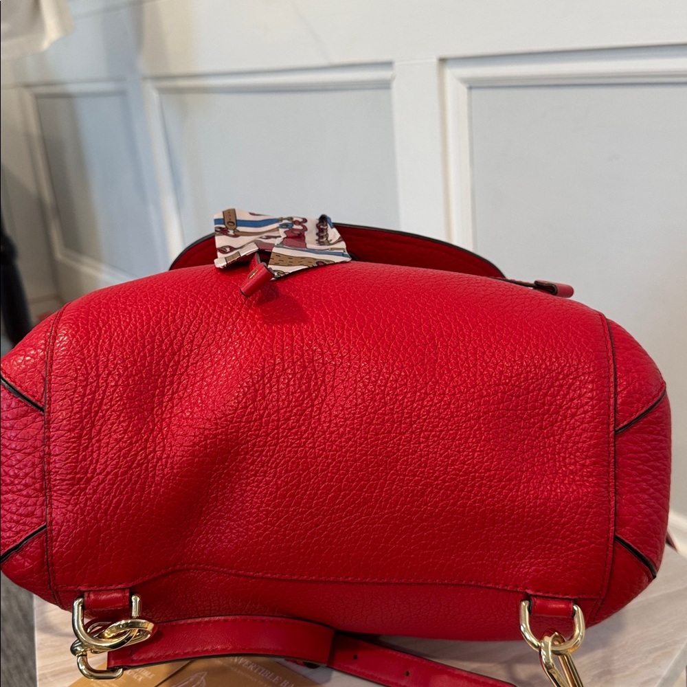 Michael Kors Viv Red Leather Convertible Backpack Crossbody - Picture 9 of 17